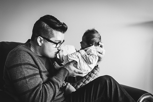 Newborn with dad b & W