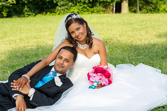 Indian Bride and Groom on Grass