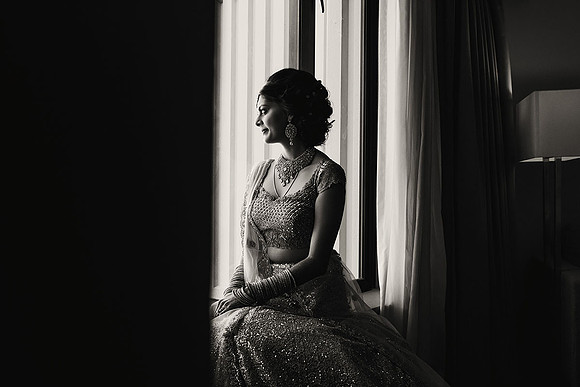 Indian Bride B & W at window